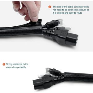 3 m kabelmantel, flexibele gevlochten kabelmantel, kabelmanagement voor bureau, tv, computer, pc, kabelbescherming voor honden, katten, 10 mm, zwart