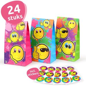 Isa's Friends® Uitdeelzakjes + Stickers - Emoji's - 24 stuks - Stevig Papier - Traktatie zakjes