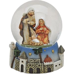 Wurm - Sneeuwbol - Kerst - Jezus in kribbe - Jozef en Maria - Sterren - Bethlehem - Wit - Ø7cm - hoogte 9 cm