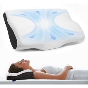 Wolkenfeld Orthopedische Kussen, Hoofdkussen ter vermindering van nekpijn, Traagschuim Nekhoofdkussen – Ergonomisch Kussen – Zijslaperkussen voor zij-, rug- en buikslapers - Slaapkussen
