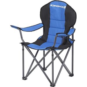 Strandstoel campingstoel klapstoel met bekerhouder schuimrubberen bekleding inklapbaar tot 250 kg belastbaar outdoor-stoel blauw-zwart beach sling chair