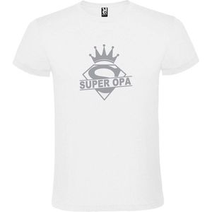 Wit T shirt met print van ""Super Opa "" print Zilver size XXXL