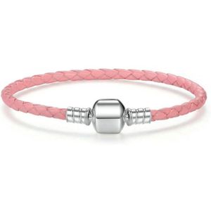 Gevlochten lederen bedelarmband 19 cm