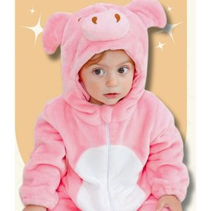 BoefieBoef Varken Dieren Onesie & Pyjama voor Baby & Dreumes en Peuter tm 18 maanden - Kinder Verkleedkleding - Dieren Kostuum Pak - Roze Big
