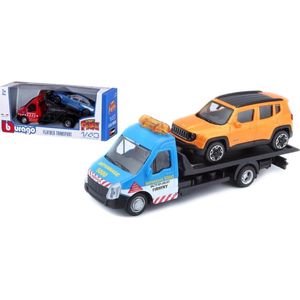Jeep Renegade + Flatbed Transporter 1:43 oranje/blauw