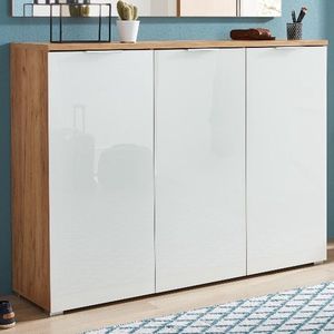 Schoenenkast Tille 134cm met 3 deuren - wit/eik