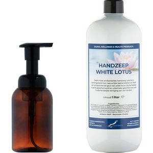 Zeepdispenser 300 ml amber bruin hervulbaar + 1 liter Handzeep White Lotus navulling