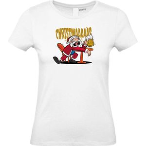 Dames t-shirt Drunk Christmaaaas | Foute Kersttrui Dames Heren | Kerstcadeau | Kerstpakket | Wit (Dames) | maat XS