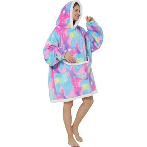 Oversized Deken Hoodie - Fleece Draagbare Deken voor Unisex Volwassen Vrouwen Mannen, Pluizige Giant Comfortabele Hooded Sweatshirt, Aquarel, One size