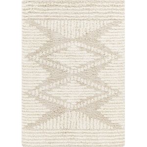 SURYA Vloerkleed - Woonkamer, Slaapkamer - Zacht Hoogpolig Shaggy Boho Tapijt NURIA - Wit/Beige - 160x220 cm