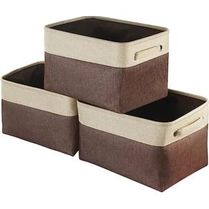 Kast Organizers-opbergmandjes -set van 3- Bruin -Beige - Opvouwbaar - Speelgoed Mandjes - Kleding Mandjes - 25L- doos