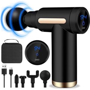 Mini spiermassagepistool - Draagbaar - 6 Instelbare snelheden - 4 koppen - Super stil - Zwart -