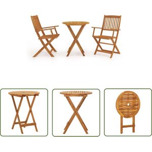 The Living Store 3-delige Bistroset inklapbaar massief acaciahout - Tuinsets - Bistroset - Buitendecoratie - Acacia Hout - Eetkamerset