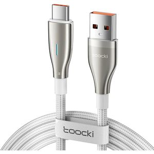 Toocki Oplaadkabel 'Super Fast Charging' - USB-A naar USB-C - 66W 6A Snellader - 1 Meter - voor MacBook/iPad, Samsung Galaxy/Note, OnePlus, Xiaomi, Google Pixel, OPPO - Tot 8 Keer Sneller - gevlochten Nylon - LED Indicator - Android Auto - WIT