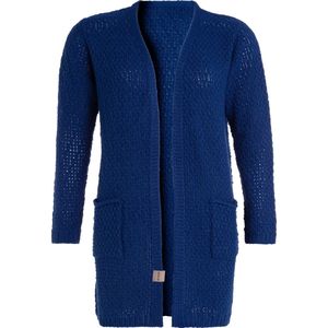 Knit Factory Luna Gebreid Vest Kings Blue - Gebreide dames cardigan - Middellang vest reikend tot boven de knie - Blauw damesvest gemaakt uit 30% wol en 70% acryl - 36/38 - Met steekzakken