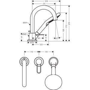 hansgrohe AXOR Uno 3-gats ééngreeps badrand mengkraan, booggreep, 175mm uitsprong, 38436820