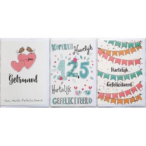 3 Wenskaarten - 12,5 JAAR Getrouwd – Koperen Huwelijk - … Jaar Getrouwd - Hartelijk Gefeliciteerd - 12 x 17 cm – GET-301