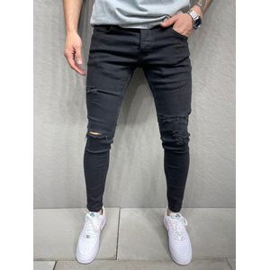 Mannen Stretchy Ripped Skinny Biker Jeans Vernietigd Hole Slim Fit Denim Hoge Kwaliteit Zwarte Jeans - W33