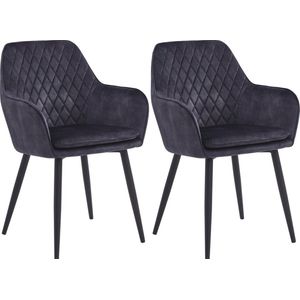 Colenis® - Laura Eetkamerstoel - Set Van 2 - Grijs - Adoré Velvet - Design - Industrieel - Met armleuning