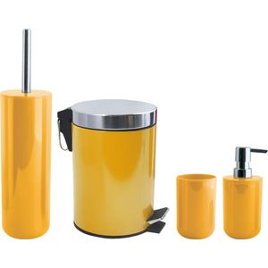 MSV Toiletborstel in houder/beker/zeeppompje/pedaalemmer set Moods - kunststof/metaal - saffraan geel