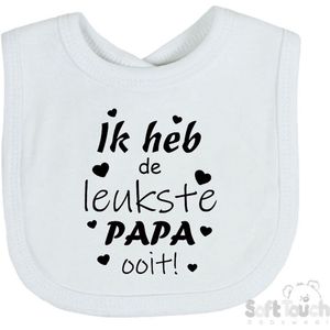 Soft Touch Slabber Slabbetje Slab ""Ik heb de leukste papa ooit!"" Vader Vaderdag Unisex Katoen Wit/zwart Maat 33x22 Cm