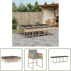The Living Store 11-delige Tuinset met kussens poly rattan gemengd beige - Tuinset - Buitensetuint - Eetkamer Set - Lounge Set - Patio Furniture