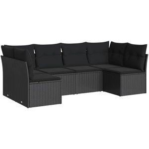 vidaXL Loungeset 6-delig - Poly Rattan - Zwart Loungeset - Tuinset - Lounge Set - Buitentijnen - Tuinbank