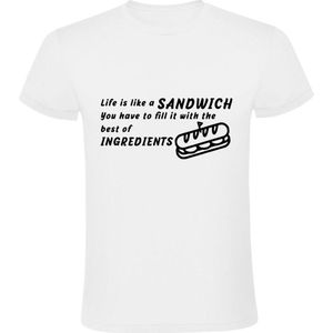 Life is like a sandwich, you have to fill it with the best ingredients Heren T-shirt | lunchroom | leven | filosofie | vegetarier | restaurant | eten | cadeau