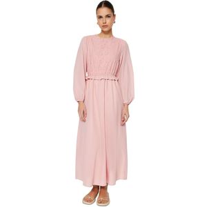 Trendyol Lichtroze Katoenen Geweven Jurk Met Brode En Ruches Tctss23Eb00053