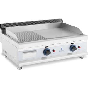 Royal Catering Dubbele gasbakplaat - 74,5 x 40 cm - glad / gegroefd - 2 x 3.100 W - propaan / butaan - 20 mbar