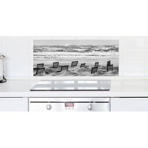 Maritieme Spatscherm Keuken - Nautische Kookplaat Achterwand - Maritieme Spatwand Fornuis - 60 x 30 cm - storm op zee - Zwart - Wit - Aluminium - Wanddecoratie