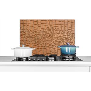 Spatscherm keuken 60x40 cm - Kookplaat achterwand Inductie beschermer - Leer - Bruin - Dierenhuid - Muurbeschermer - Spatwand fornuis - Hoogwaardig aluminium