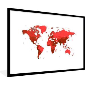 Fotolijst incl. Poster - Wereldkaart - Rood - Simpel - 90x60 cm - Posterlijst
