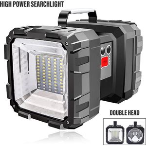 Camping High Power Led Zaklamp - Oplaadbare Schijnwerpers - Zoeklicht Dubbele Kop Met Krachtige Lichtstraal - Waterdichte Portable Lamp - SMD LED Waarschuwingslicht - Oplaadbare Batterij - Powerbank voor Telefoon