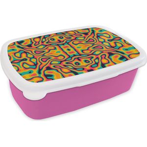 Broodtrommel Roze - Lunchbox - Brooddoos - Psychedelic - Patronen - Lavalamp - 18x12x6 cm - Kinderen - Meisje