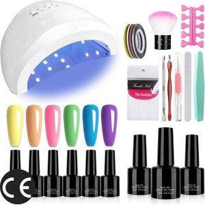 Gellak starterspakket - Complete Manicure Set met UV LED Curing Nail Lamp - Ideaal voor Beginners - Geweldig Cadeau - Salonwaardige Resultaten Thuis - Geel, Roze, Groen, Blauw, Paars - Lente Kleuren