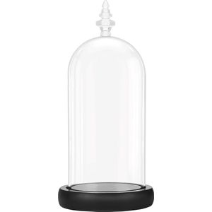 Belle Vous Glazen Stolp Pot met Zwart Houten Basis - 26,5 cm Hoog - Doorzichtig Decoratieve Tafeltop Display Bak met Tray voor Fee Lichten, Kopstukken en Antieke Items