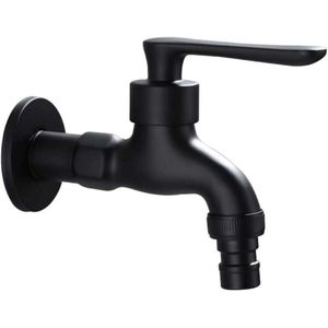 Retro zwarte metalen wandkraan, buitenkraan met 1/2"" uitlaat, vorstbestendig messing met enkele aansluiting, slangtuit voor tuinwasmachine, corrosiebestendig, roestbestendig, lengte 10 cm, hoogte 9 cm (A-G1/2)