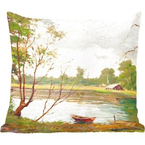 Sierkussens - Kussentjes Woonkamer - 40x40 cm - Boot - Zomer - Olieverf