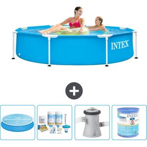 Intex Rond Frame Zwembad - 244 x 51 cm - Blauw - Inclusief Solarzeil - Onderhoudspakket - Zwembadfilterpomp - Filter