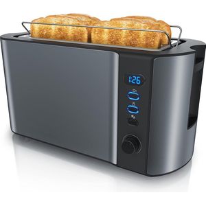 Broodrooster met Tostiklemmen - 3 in 1 Broodrooster - 6 Niveaus - Met kruimellade - Grijs - Broodrooster - broodrooster 4 sneden - broodroosters - Toaster