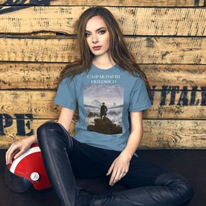 Caspar David Friedrich 'De Wandelaar boven de Nevelzee' (""Wanderer Above the Sea of Fog"") Beroemd Schilderij T-Shirt | Unisex Klassiek Kunst T-shirt | Zwart | M