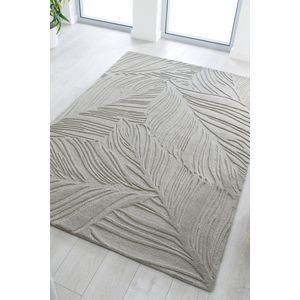 Flycarpets Lino Leaf Modern Laagpolig - 100% Wol Vloerkleed - Grijs - 200x290 cm