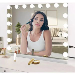 Sefaras Hollywood Make-up spiegel 18 LED Bulb lampjes - Make up Mirror - Dimbaar met drie lichtstanden - 80x58CM