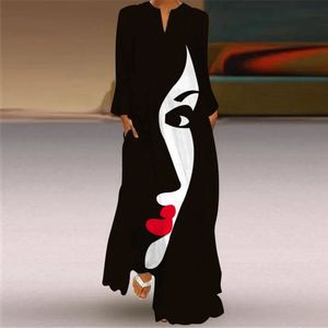 Sexy corrigerende prachtige lange jurk maat XL met print van een vrouw model 01