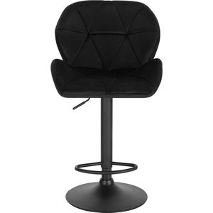 Barkruk Comfy Zwart - Met rugleuning - Stevig- Velvet - Set van 1 - Keuken - Barstoelen ergonomisch - Verstelbaar in hoogte - Zithoogte 60-82cm