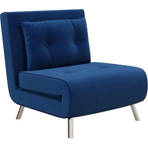 HOMCOM - Vouwbare Slaapfauteuil - met Bedfunctie - Fluweel - Blauw