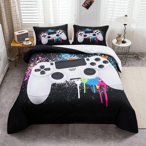 Gamepad Dekbedovertrekset voor jongens, gamer beddengoedset, 135 x 200 cm, met videospel, gamepad, bedset voor jongeren, children, slaapkamer, decoratie, kleurrijke stropdaskleur, moderne gamecontroller