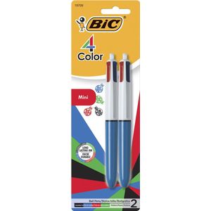 BIC 4-Color Mini Ball Pens, 1.0 mm - blister met 2 stuks mini vierkleurenpen - mini 4 colours pen