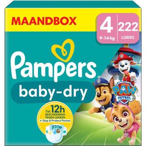 Pampers Baby-Dry - Paw Patrol-editie - Maat 4 (9kg-14kg) - 222 Luiers - Maandbox